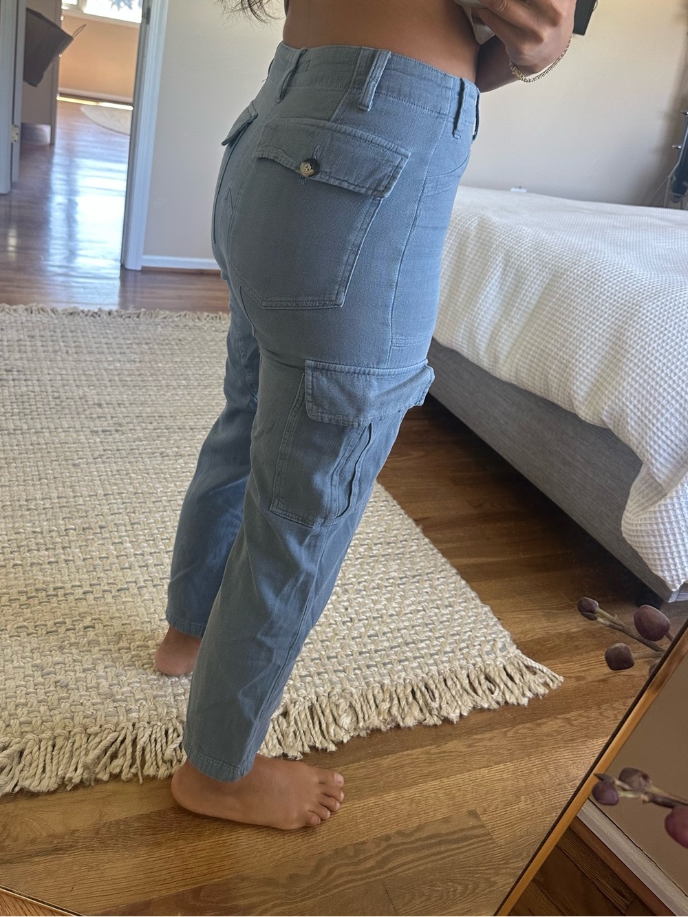 Zara High-Rise Utility Cargo Jeans in Dusty Blue